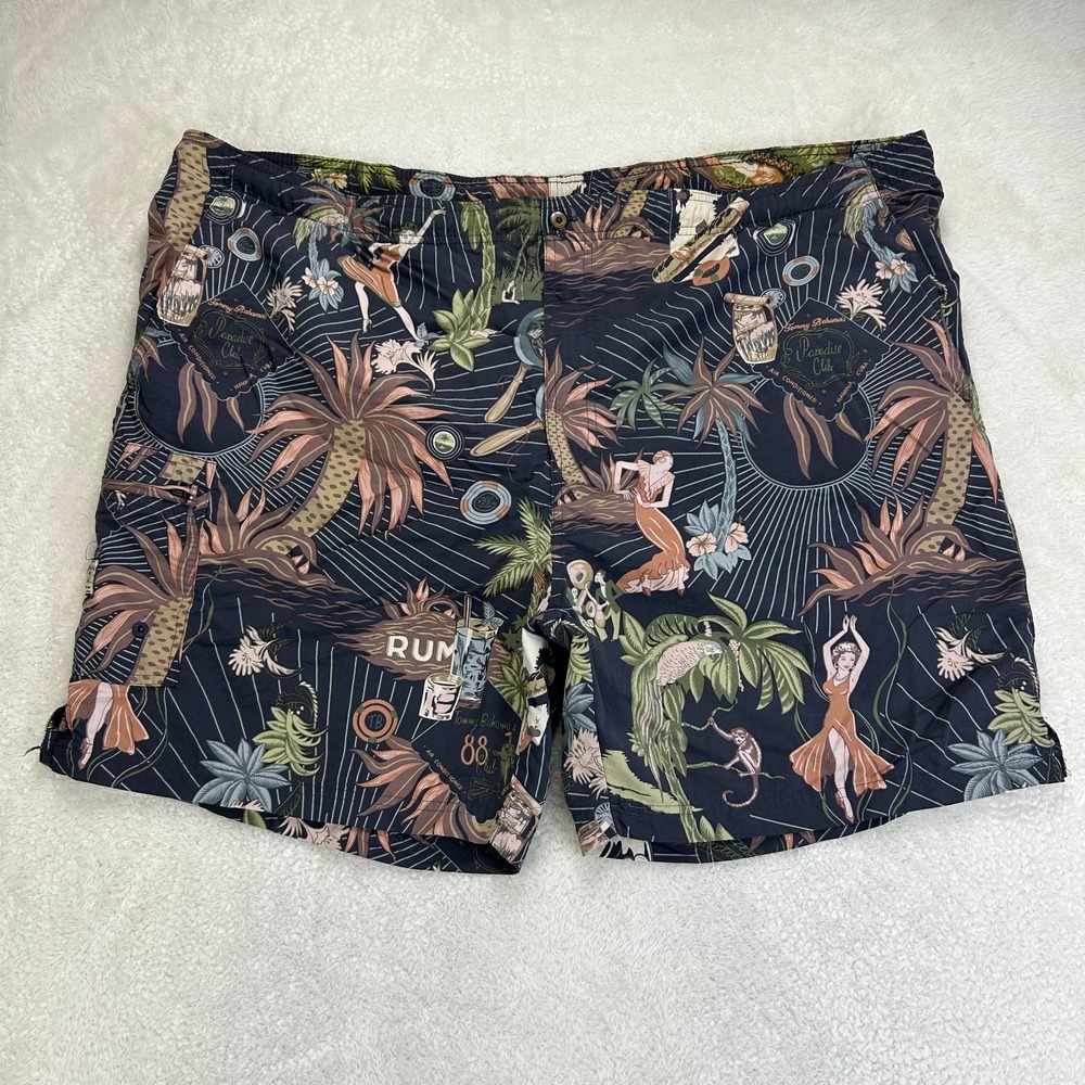 Tommy‎ Bahama Swim Trunks Mens 2XL Dark Blue Paradise Club Tropical Palm Tree
